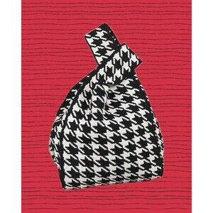 Trendy Black & White Houndstooth Knit Mini Handbag/Wrist Bag /Tote Bag